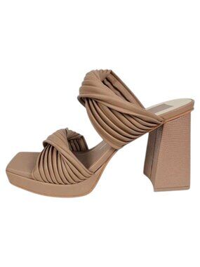 Dolce Vita Altin Vegan Leather Platform Sandals Block Heel Neutral Beige NWB 7